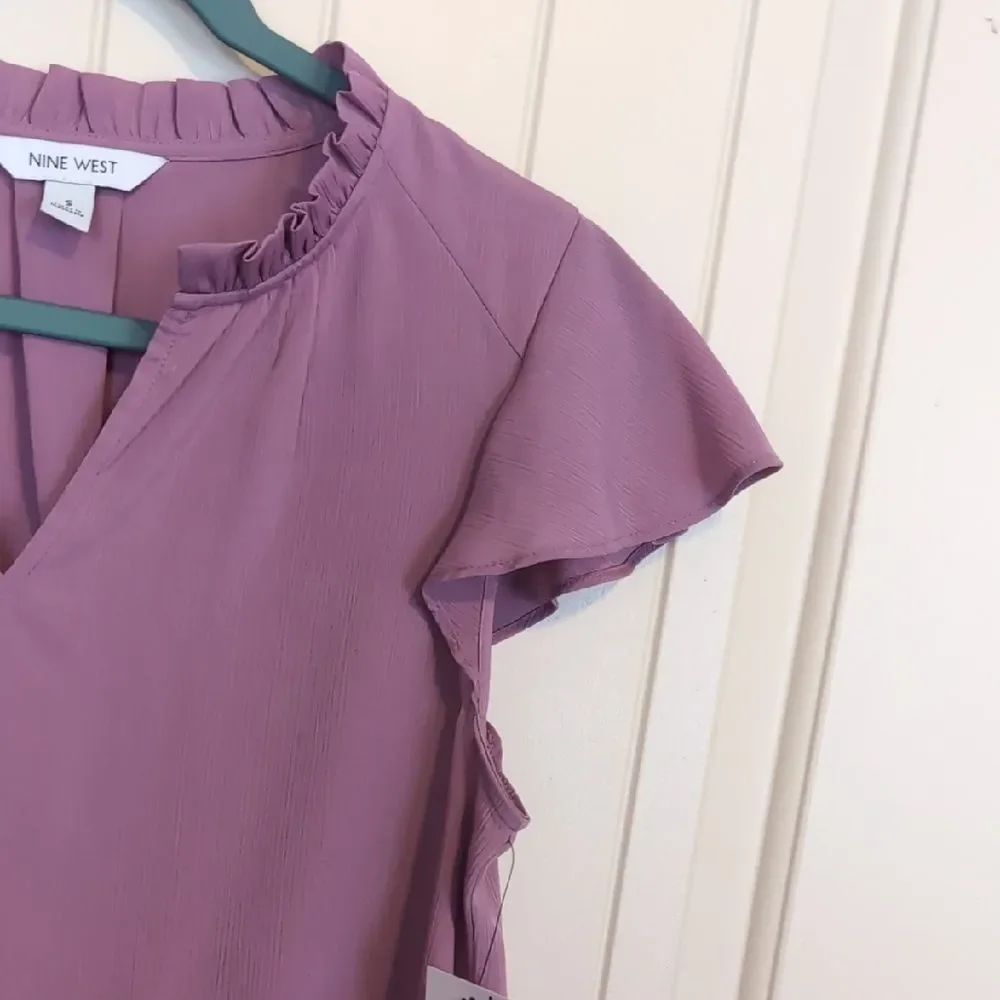 NWT Nine West Dusty Purple Flutter Sleeve Blouse - Picture 8 of 13
